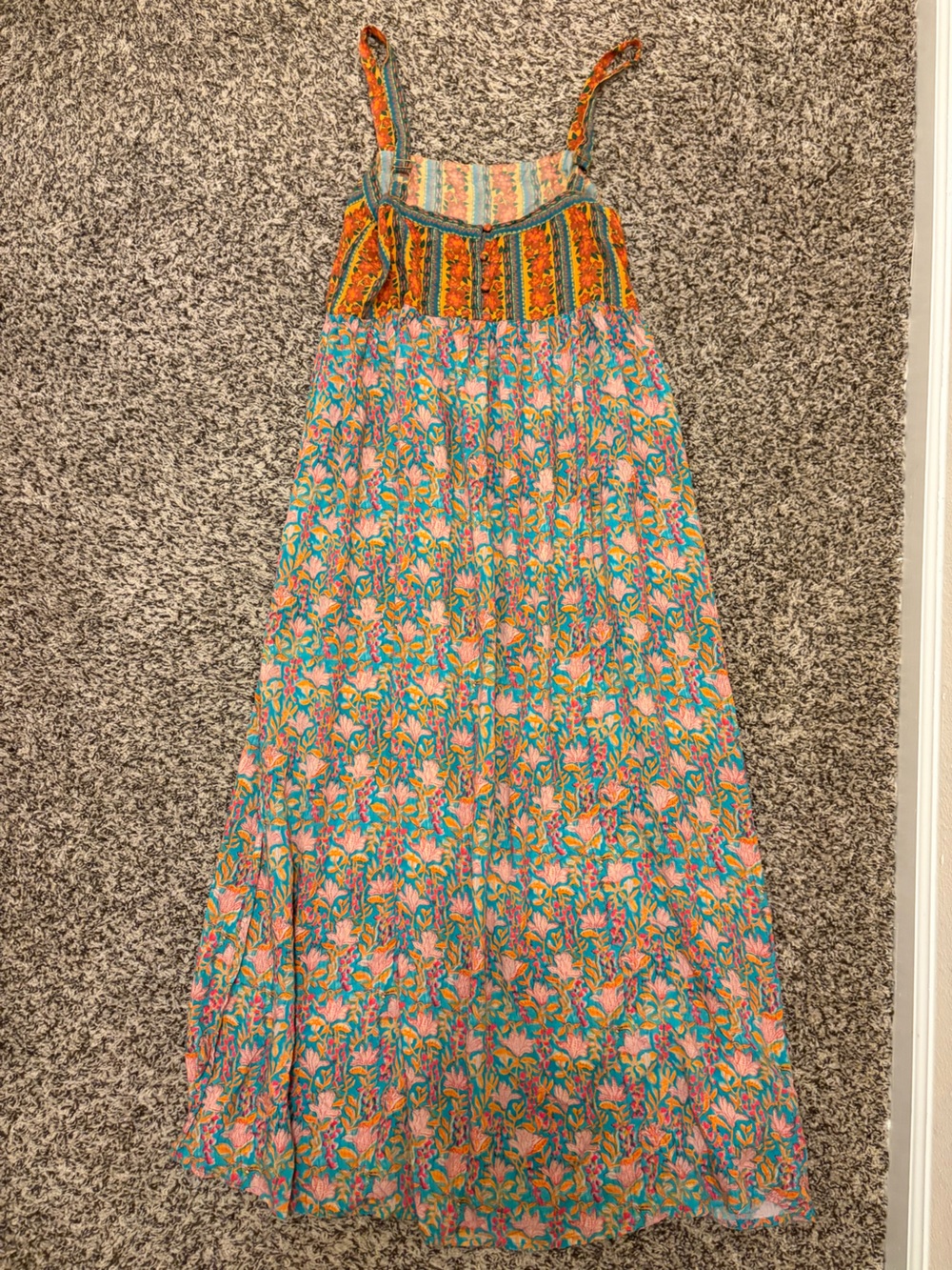 NATURAL LIFE Patti Side Slit Maxi Dress with Teal & Orange Accents - Picture 7 of 7